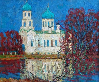 Buy paintings. Cathedral. Verkhny Volotchek, Komissarov Ivan. City landscape. Oil painting