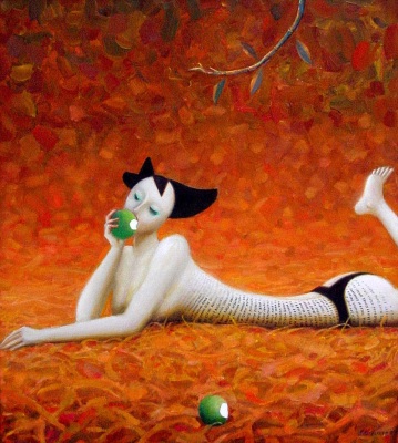 Buy paintings. Green apple, Karakashev Vilen. Surrealist Art. Oil painting