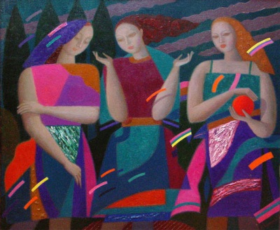 Buy paintings. Three girls, Karakashev Vilen. Surrealist Art. Oil painting
