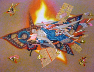 Buy paintings. Burning up in the different atmosphere ("Mir"), Karakashev Vilen. Surrealist Art. Oil painting