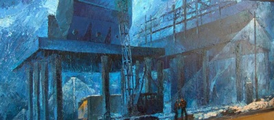 Buy paintings. Evening. Chemical factory, Kuznetsov Valery. Industrial Landscape. Oil painting
