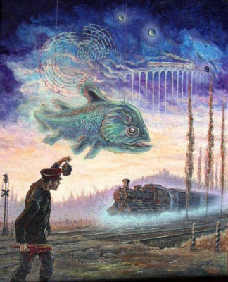 Buy paintings. Steam locomotive-ghost, Nemtsev Yuri. Fantastical Art. Oil painting