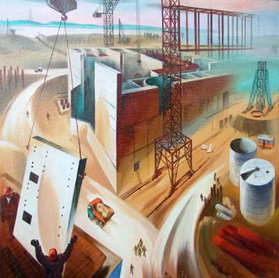 Buy paintings. Building Balakovo atom electro station, Kuznetsov Valery. Industrial Landscape. Oil painting