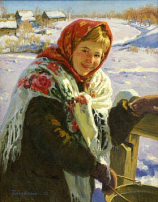 Buy paintings. Winter. Near the well, Balakshin Evgeny. Portrait. Oil painting