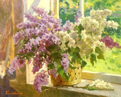 Buy paintings. Lilac on the window, Balakshin Evgeny. Flowers. Oil painting