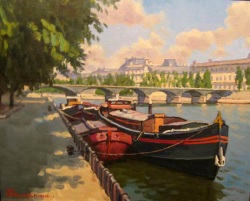 Buy paintings. Barges on the Seine, Balakshin Evgeny. City landscape. Oil painting