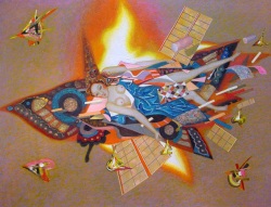 Продажа картин. Сгорающая в инородной среде ("Мир"), Каракашев Вилен. Сюрреализм. Масло